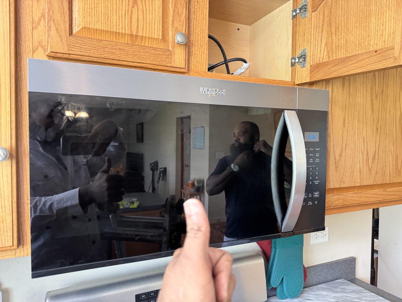 Over-the-range microwave installed
